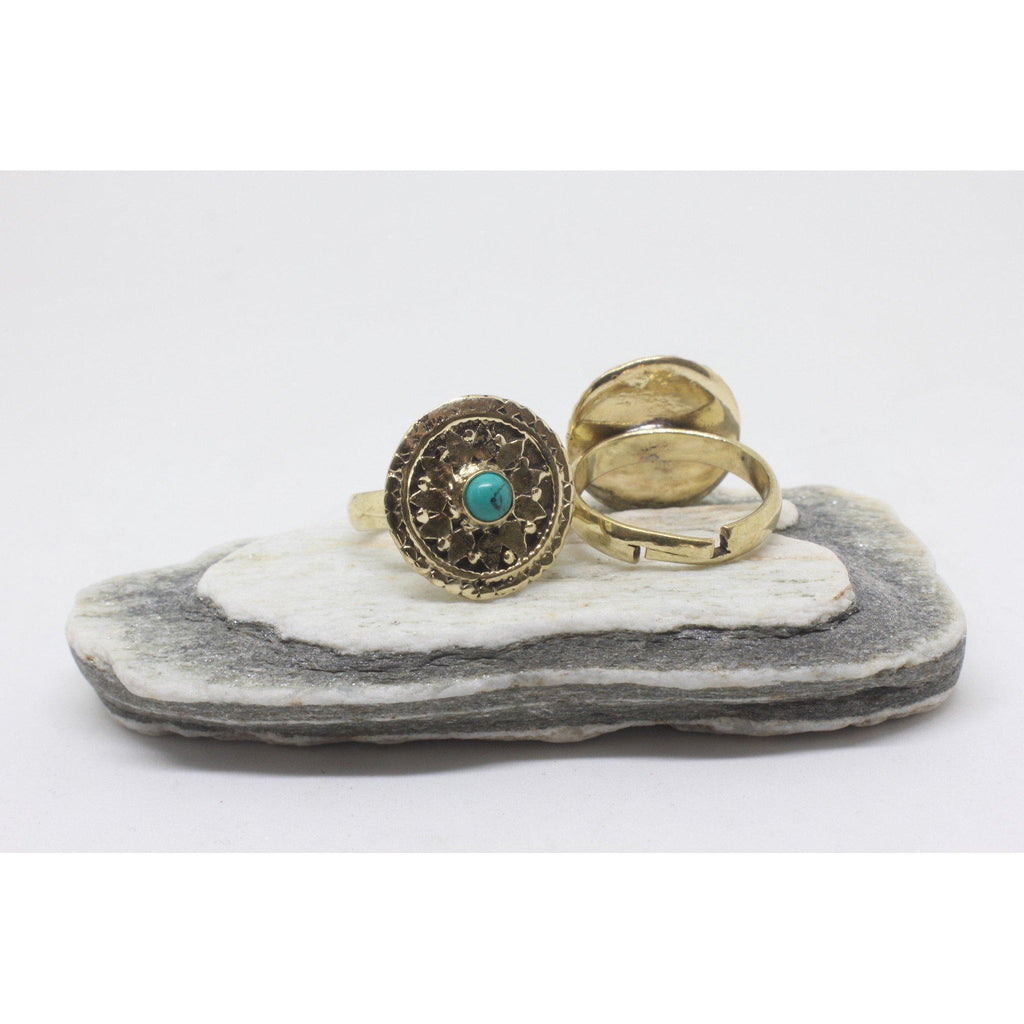 Orla Brass Ring-JEWELLERY / RINGS-Gopal Brass Man (IND)-Howlite-The Outpost NZ