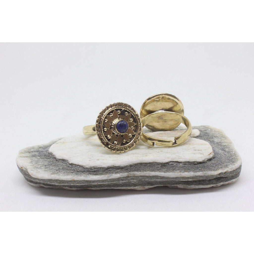 Orla Brass Ring-JEWELLERY / RINGS-Gopal Brass Man (IND)-Lapis Lazuli-The Outpost NZ
