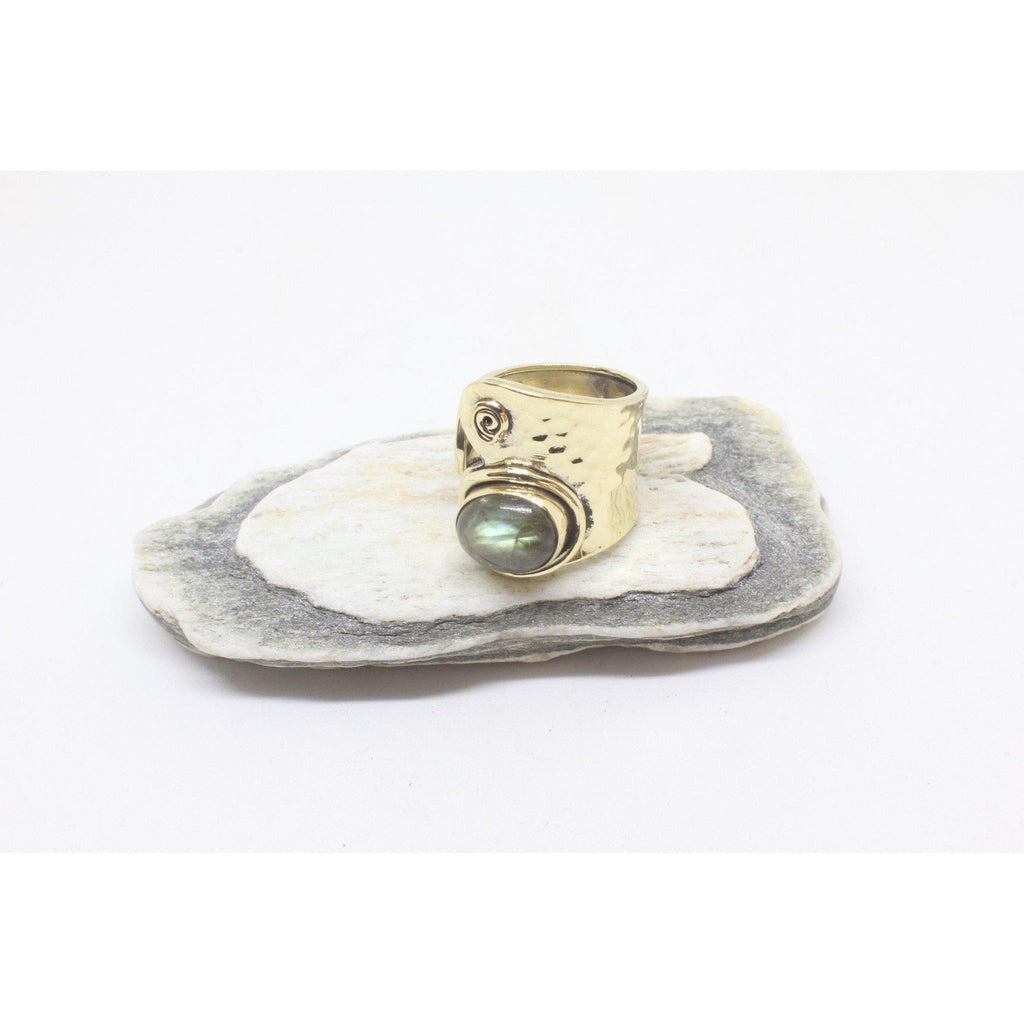 Oval Stone Wrap Brass Ring-RINGS-Not specified-Labradorite-The Outpost NZ