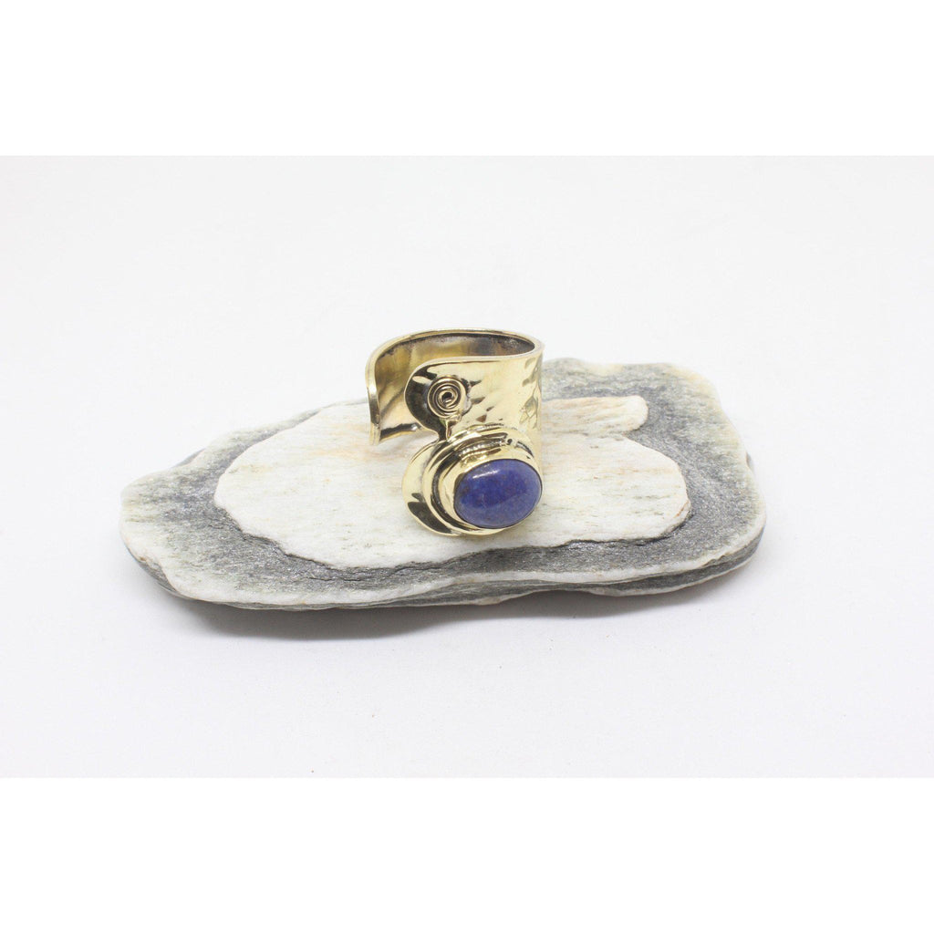 Oval Stone Wrap Brass Ring-RINGS-Not specified-Lapis Lazuli-The Outpost NZ