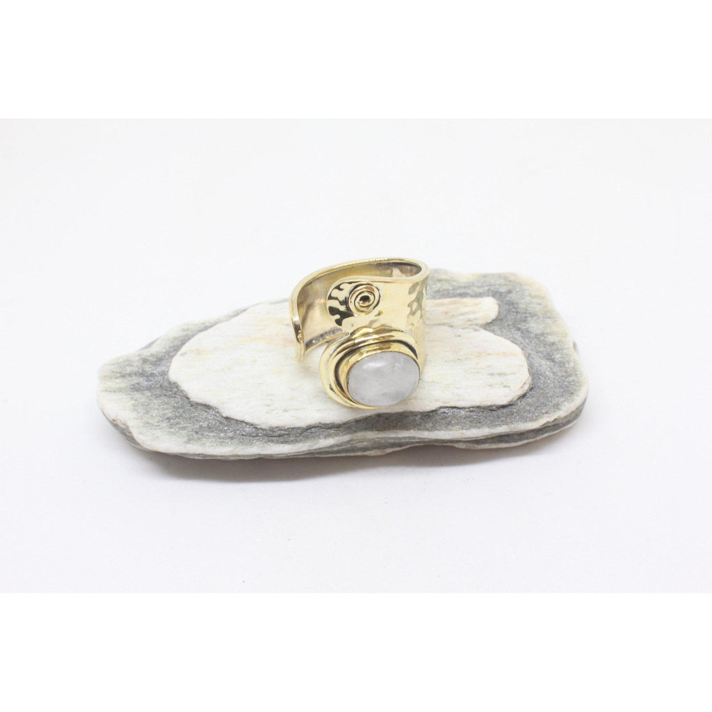 Oval Stone Wrap Brass Ring-RINGS-Not specified-Moonstone-The Outpost NZ