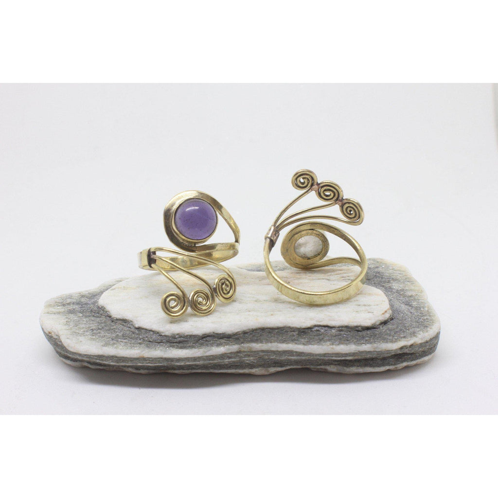 Oydis Brass Ring-JEWELLERY / RINGS-Gopal Brass Man (IND)-Amethyst-The Outpost NZ