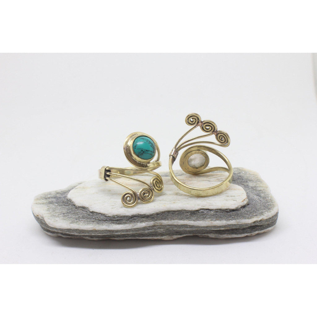 Oydis Brass Ring-JEWELLERY / RINGS-Gopal Brass Man (IND)-Howlite-The Outpost NZ