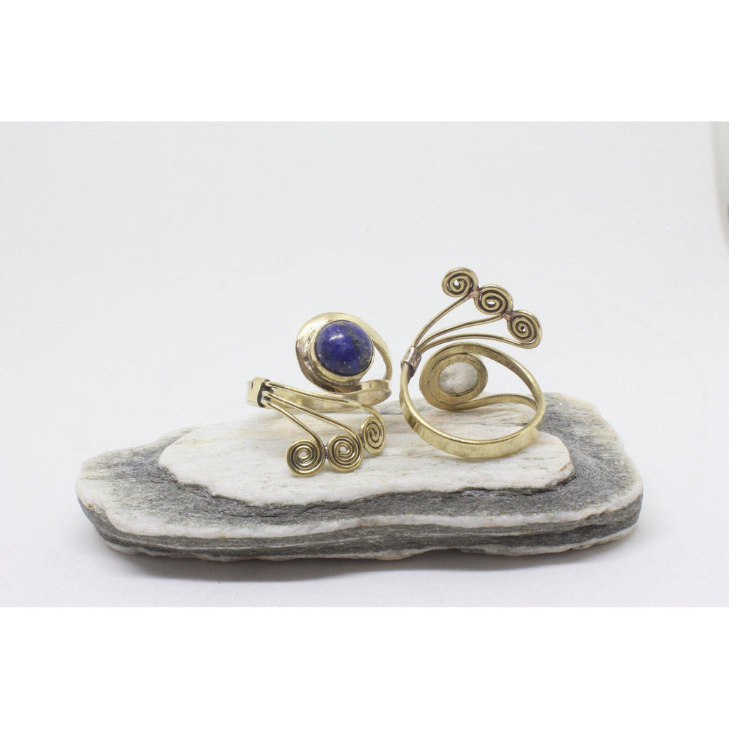 Oydis Brass Ring-JEWELLERY / RINGS-Gopal Brass Man (IND)-Lapis Lazuli-The Outpost NZ