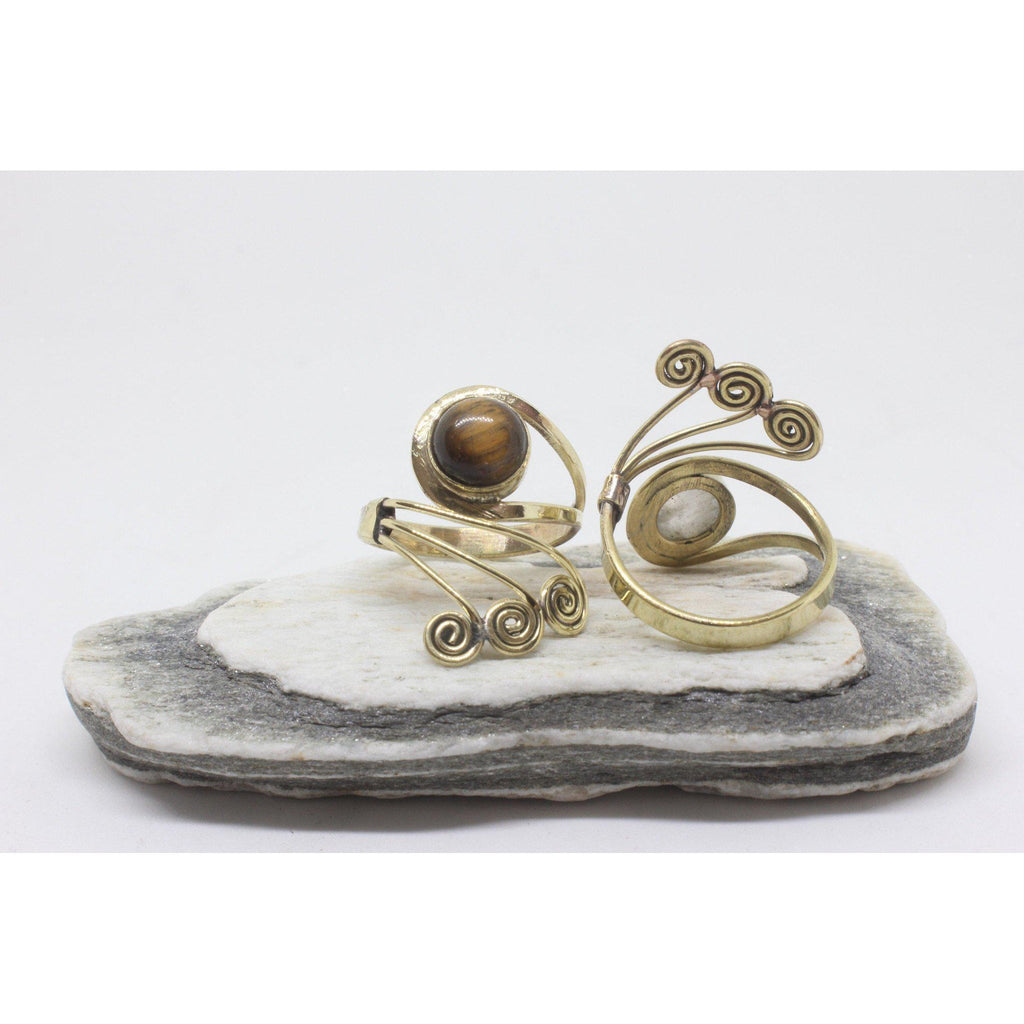Oydis Brass Ring-JEWELLERY / RINGS-Gopal Brass Man (IND)-Tigers Eye-The Outpost NZ