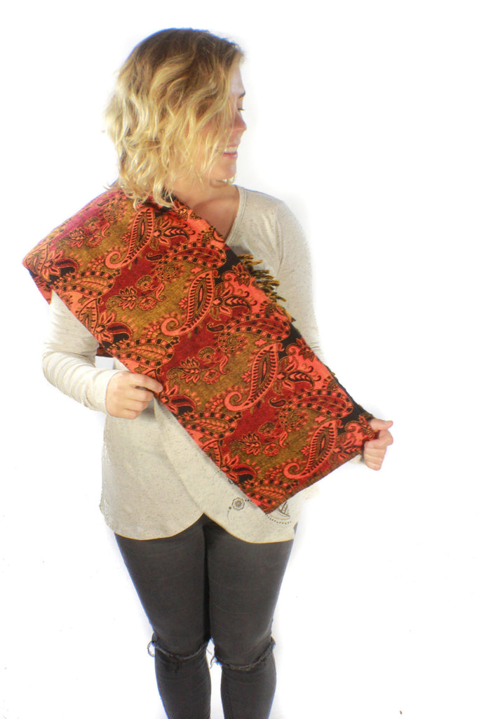 Paisley Border Shawl-ACCESSORIES / SCARVES-Gujral Fashion (IND) XX BAD SUPPLIER XX >:(-Red/Green-The Outpost NZ
