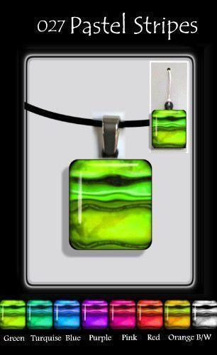 Pastel Stripe Square-NZ JEWELLERY-TracyH (NZ)-Green-Pendant-The Outpost NZ