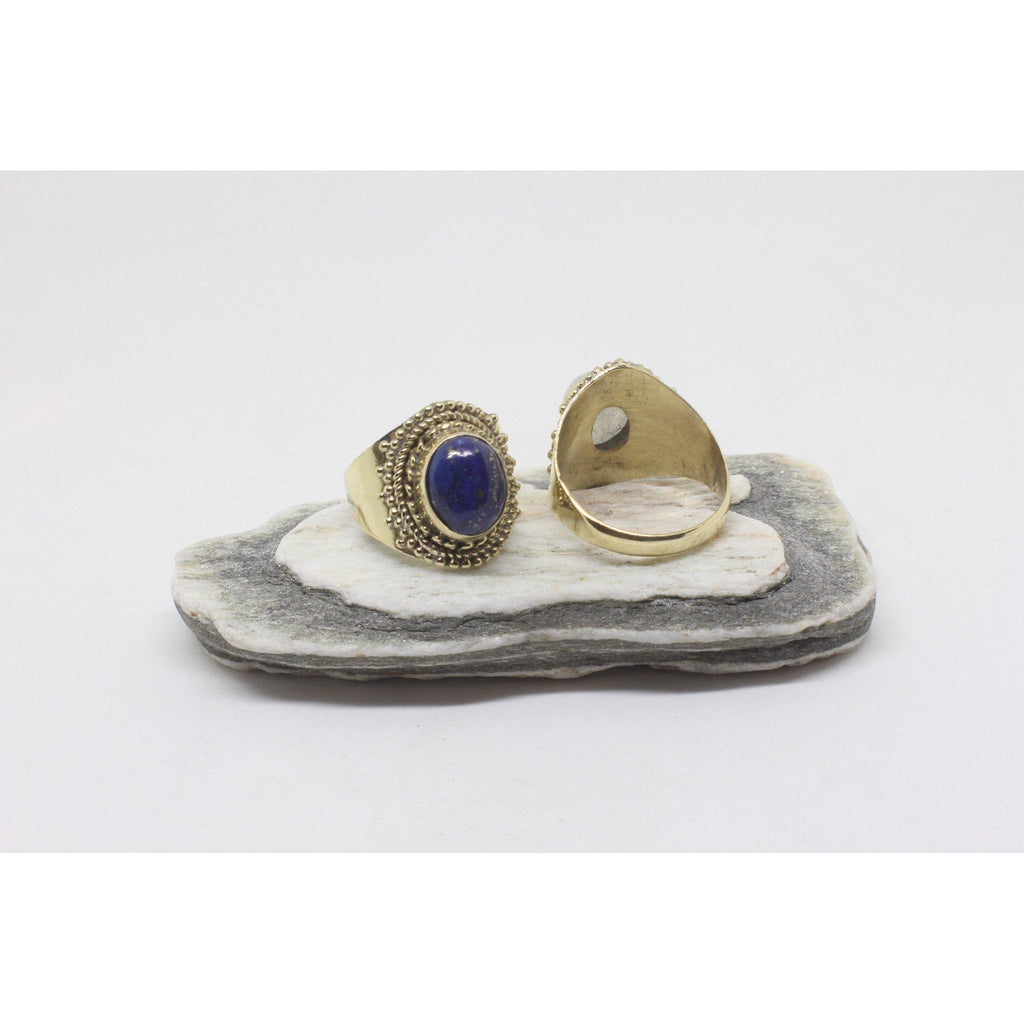 Pauletta Brass Ring-JEWELLERY / RINGS-Gopal Brass Man (IND)-Lapis Lazuli-The Outpost NZ