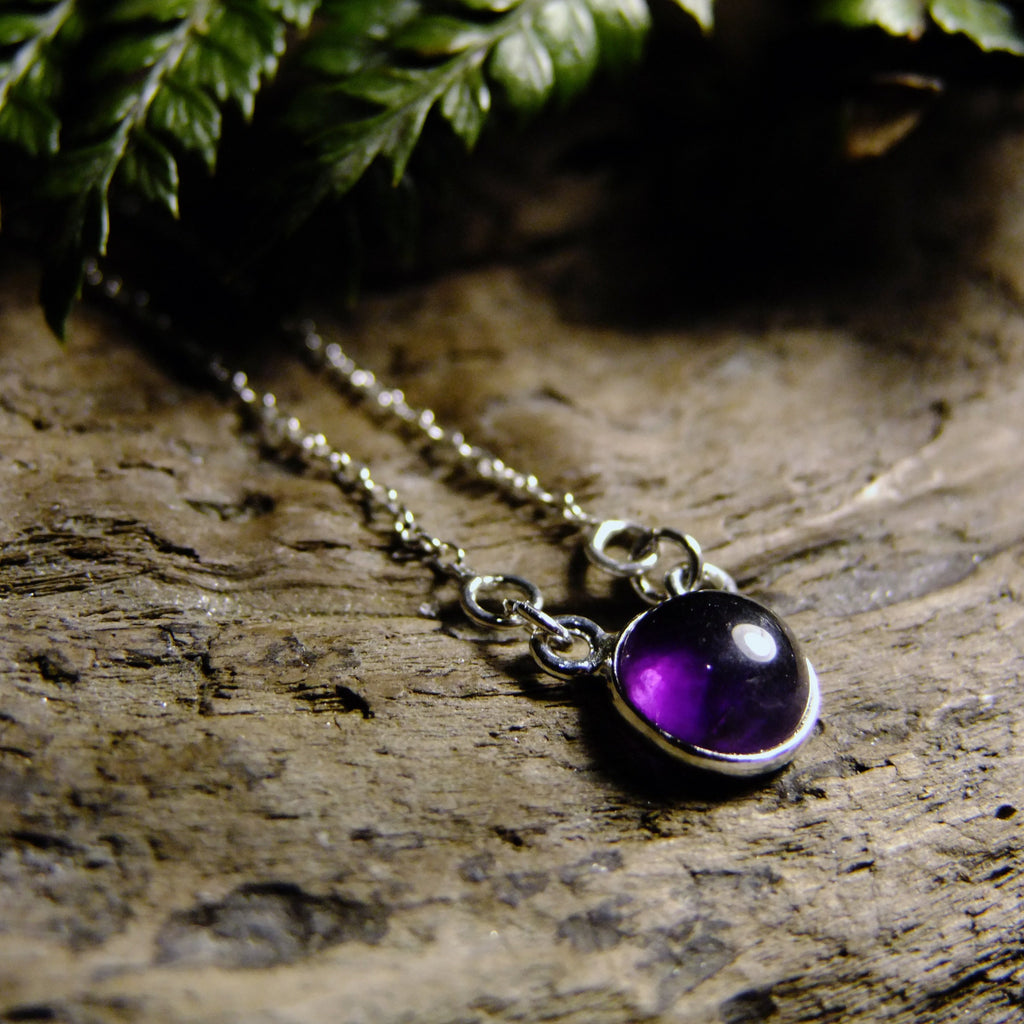 Precious Stone Silver Necklace-JEWELLERY / NECKLACE & PENDANT-1000 Design (THA)-Round-Amethyst-The Outpost NZ