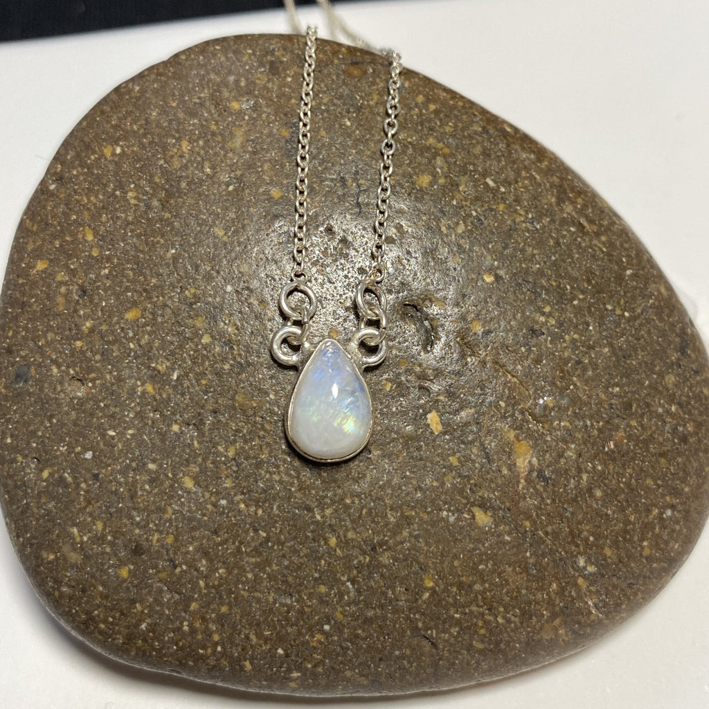 Precious Stone Silver Necklace-JEWELLERY / NECKLACE & PENDANT-1000 Design (THA)-Tear-Moonstone-The Outpost NZ