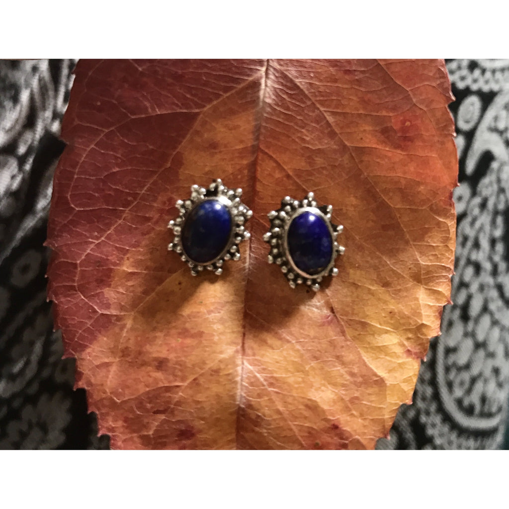 Precious Stone Studs-JEWELLERY / EARRINGS-Kagdi Jewellery - Carina (IND)-Fancy Oval-Lapis Lazuli-The Outpost NZ