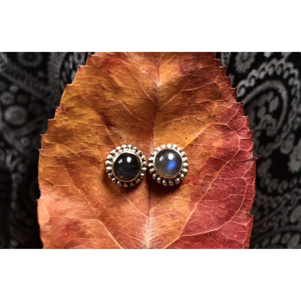 Precious Stone Studs-JEWELLERY / EARRINGS-Kagdi Jewellery - Carina (IND)-Large Round-Labradorite-The Outpost NZ