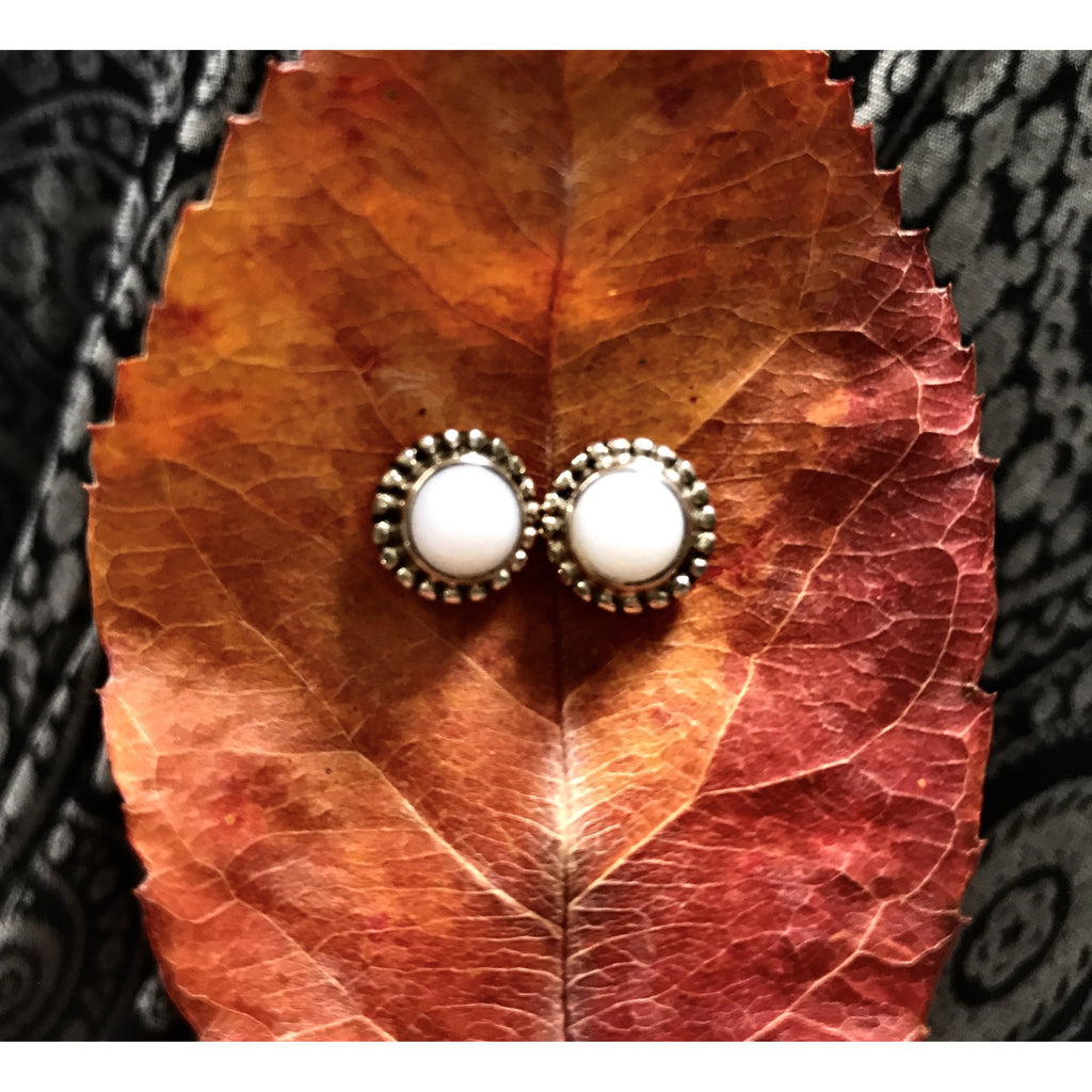 Precious Stone Studs-JEWELLERY / EARRINGS-Kagdi Jewellery - Carina (IND)-Large Round-White Stone-The Outpost NZ