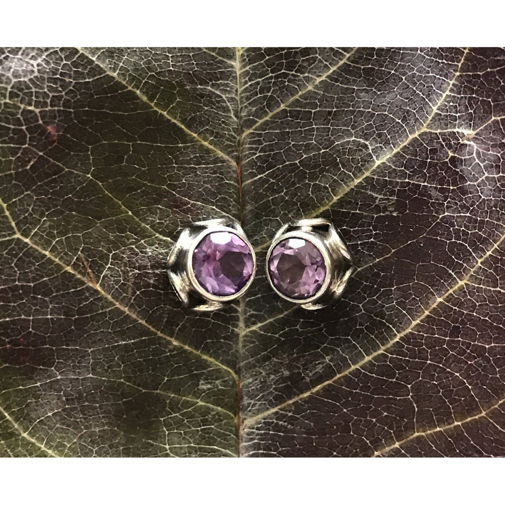 Precious Stone Studs-JEWELLERY / EARRINGS-Kagdi Jewellery - Carina (IND)-Round Geo-Amethyst-The Outpost NZ