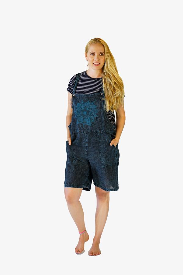 Print Dungarees Shorts-CLOTHING / DUNGAS-Mt Fashion (NEP)-Mandala-Blue-S/M-The Outpost NZ