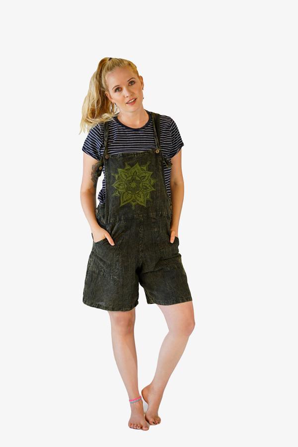 Print Dungarees Shorts-CLOTHING / DUNGAS-Mt Fashion (NEP)-Mandala-Green-S/M-The Outpost NZ