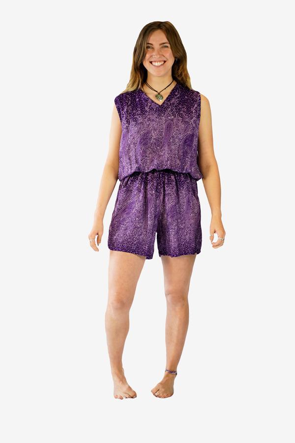Printed Open Back Playsuit-CLOTHING / JUMPSUIT-Champagne2 (THA)-Twilight Paisley-Berry-The Outpost NZ
