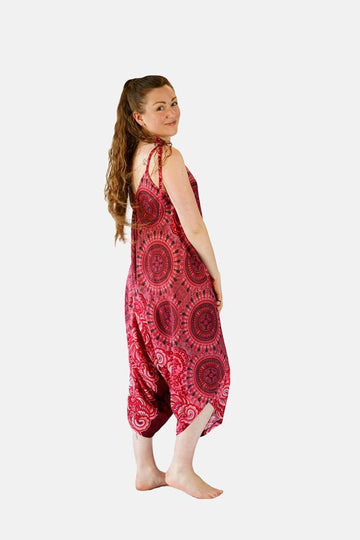 Printed Tie Strap Jumpsuit-CLOTHING / JUMPSUIT-Champagne2 (THA)-Trident Mandala-Berry-The Outpost NZ