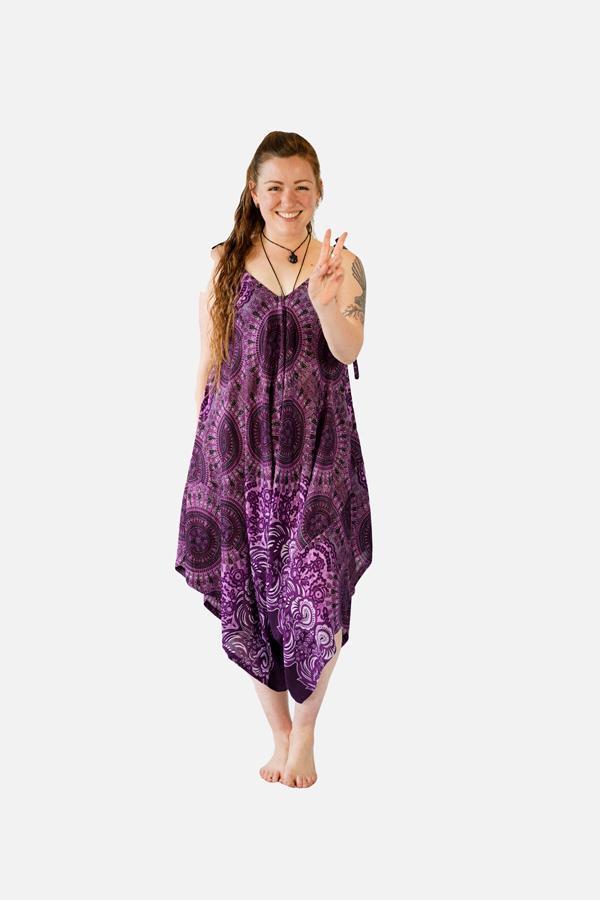 Printed Tie Strap Jumpsuit-CLOTHING / JUMPSUIT-Champagne2 (THA)-Trident Mandala-Purple-The Outpost NZ