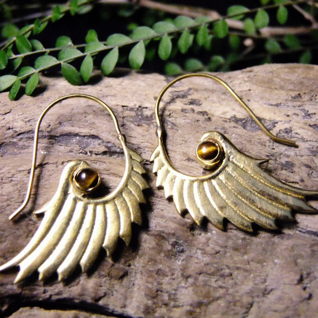 Rika Wing Brass Earrings-JEWELLERY / EARRINGS-Gopal Brass Man (IND)-Tigers Eye-The Outpost NZ