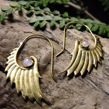Rika Wing Brass Earrings-JEWELLERY / EARRINGS-Gopal Brass Man (IND)-Moonstone-The Outpost NZ