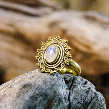Riva Stone Brass Ring-JEWELLERY / RINGS-Gopal Brass Man (IND)-Moonstone-The Outpost NZ