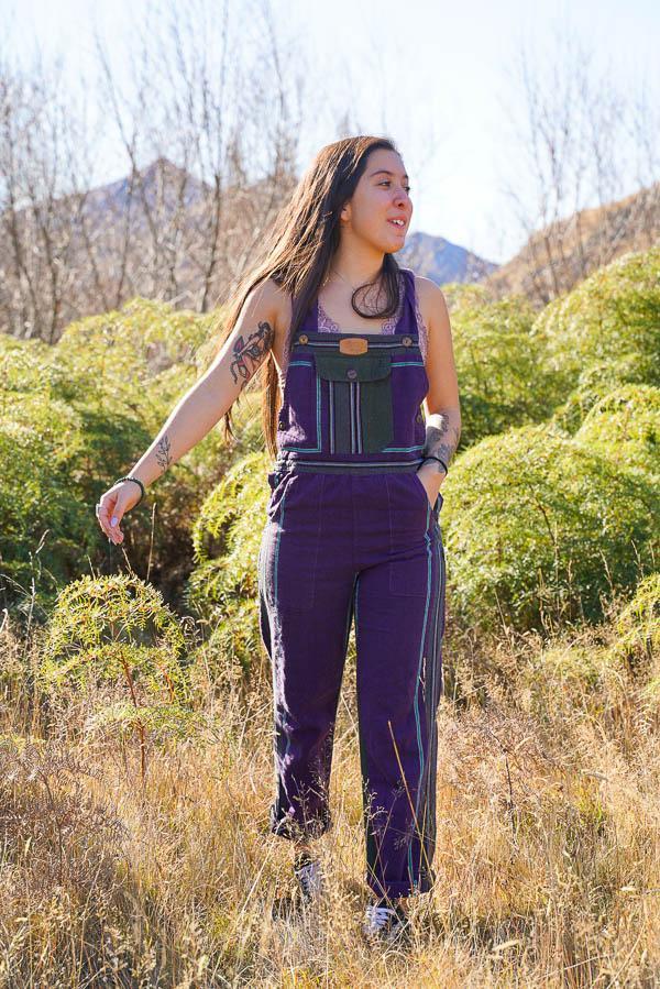 Sascha Stripey Dungarees-CLOTHING / DUNGAS-The Look Fashion (NEP)-Purple-XL-The Outpost NZ
