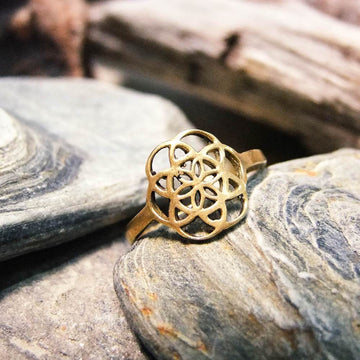 Seed of Life Ring-JEWELLERY / RINGS-Gopal Brass Man (IND)-Brass-The Outpost NZ
