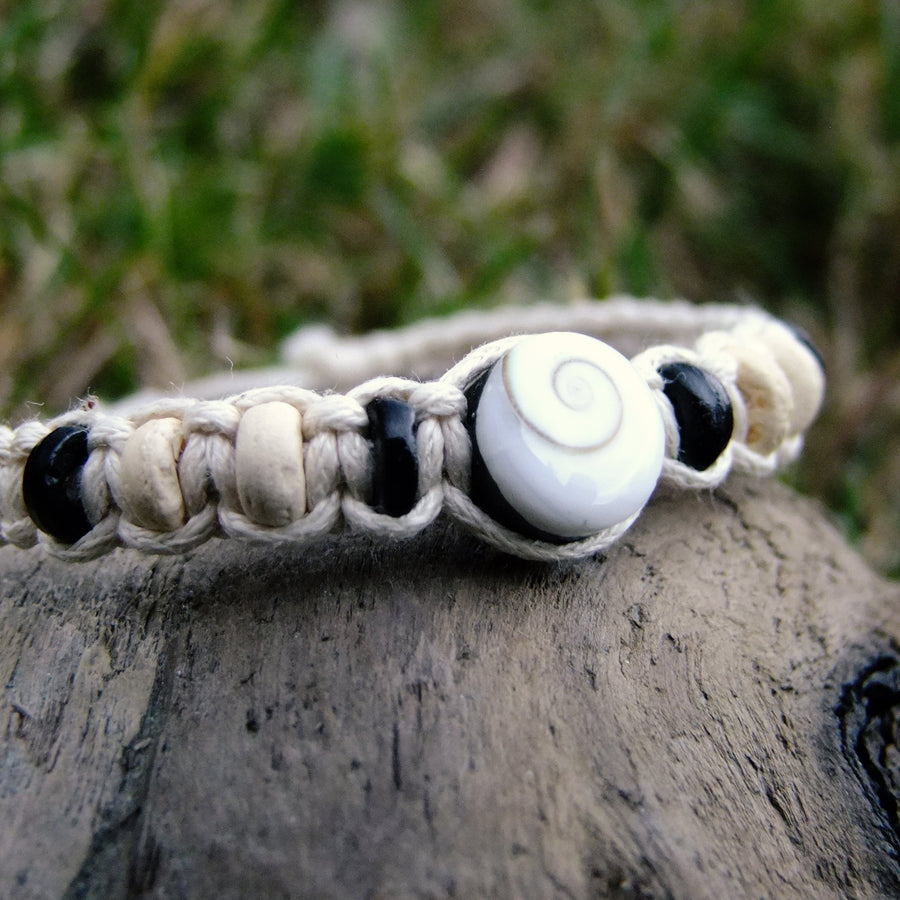 Shiva Shell Handwoven Bracelet-JEWELLERY / BRACELET-Wattanaporn (THA)-Natural-The Outpost NZ
