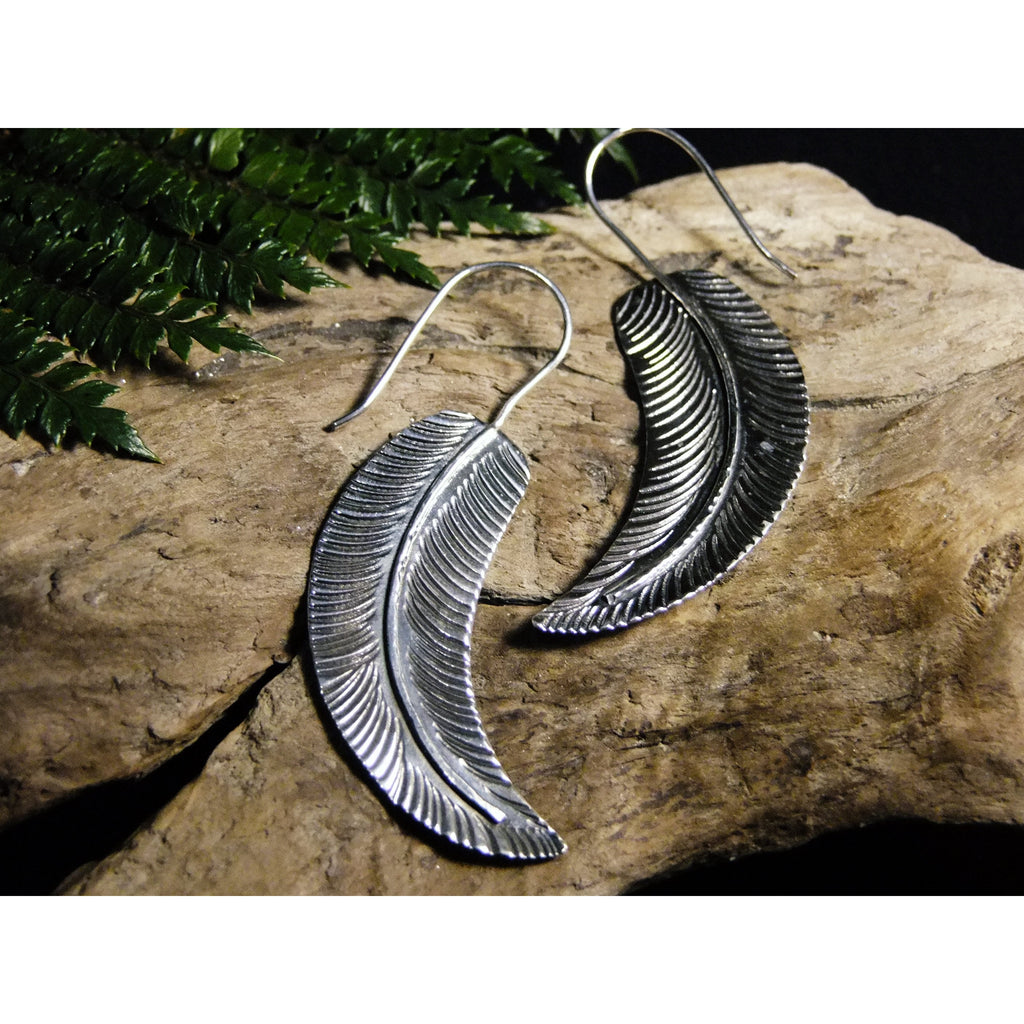 Side Feather Silver Earrings-JEWELLERY / EARRINGS-Jewelery Center (THA)-The Outpost NZ