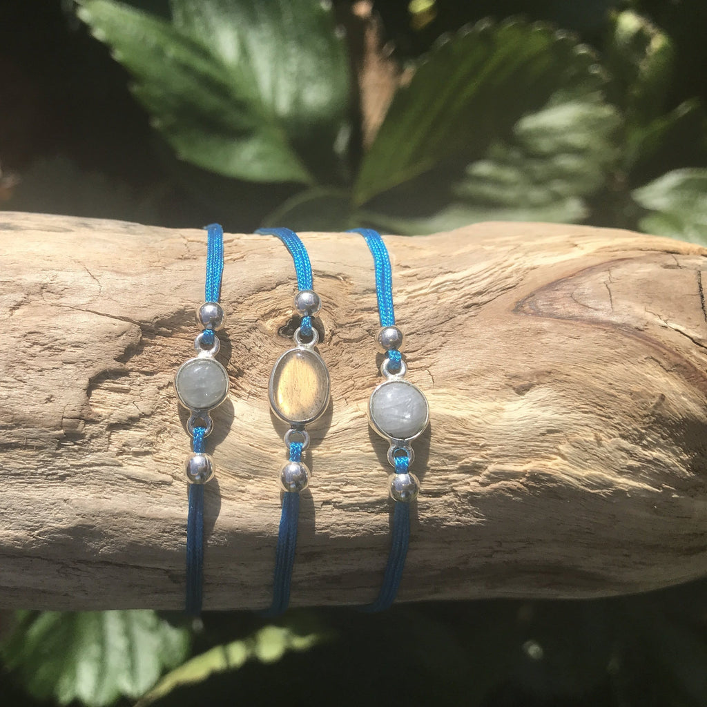 Silver Link Bracelet-JEWELLERY / BRACELET-1000 Design (THA)-Mini Stone-Cord-Turquoise-The Outpost NZ