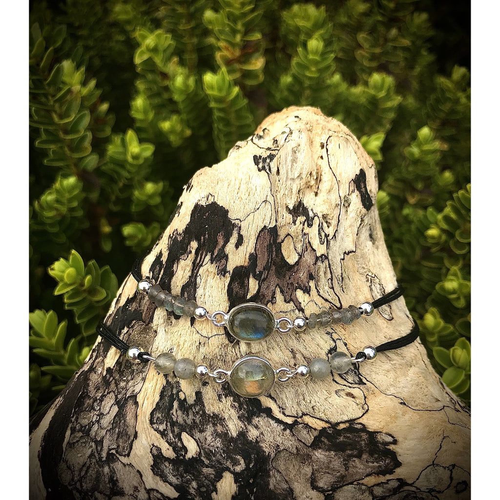 Silver Link Stone Bead Bracelet-JEWELLERY / BRACELET-1000 Design (THA)-Labradorite-Black-The Outpost NZ