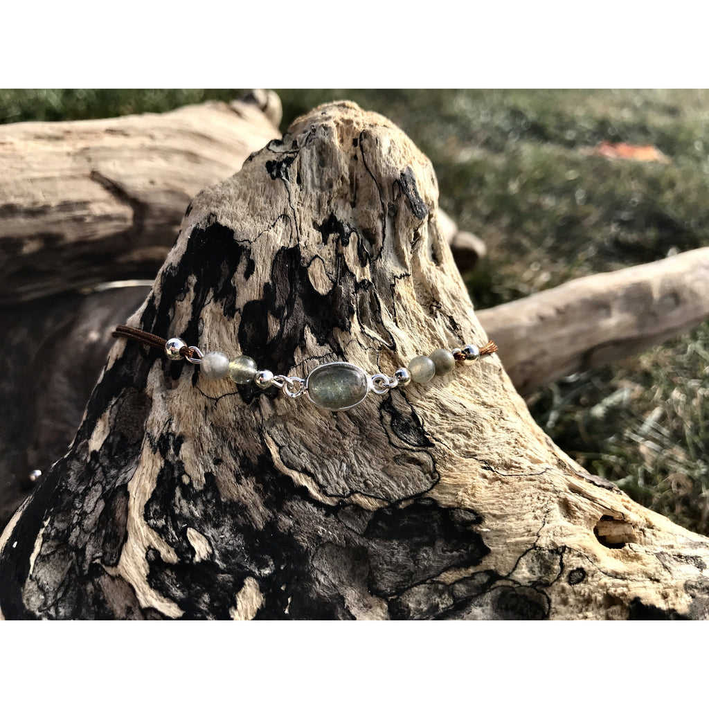 Silver Link Stone Bead Bracelet-JEWELLERY / BRACELET-1000 Design (THA)-Labradorite-Brown-The Outpost NZ