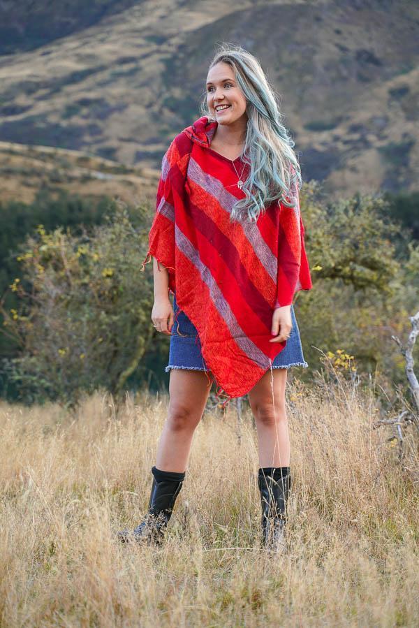 Stripe Brushed Poncho-CLOTHING / PONCHO-The Look Fashion (NEP)-Hot Mix-The Outpost NZ