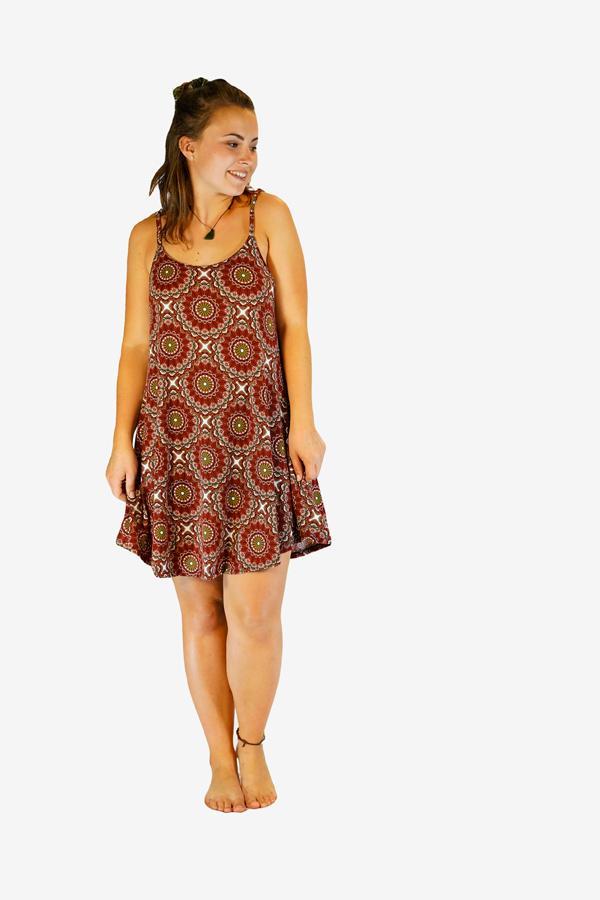 Sunshine Strappy Dress-CLOTHING / DRESS-Sunshine (THA)-Leaf Mandala-Maroon-The Outpost NZ
