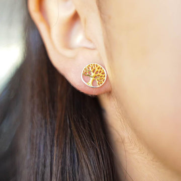 Tree of Life Circle Gold Plated Studs-EARRINGS-Not specified-The Outpost NZ