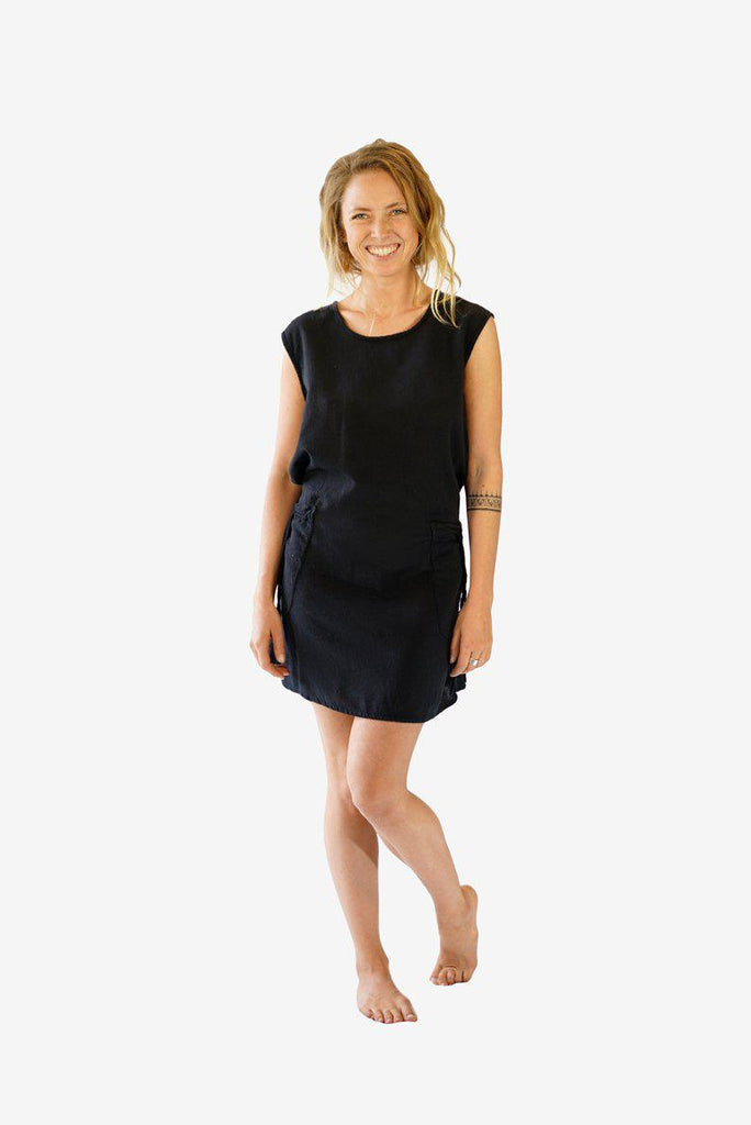 Two Pocket Cotton Dress-CLOTHING / DRESS-Choice Fashion (NEP)-Black-The Outpost NZ