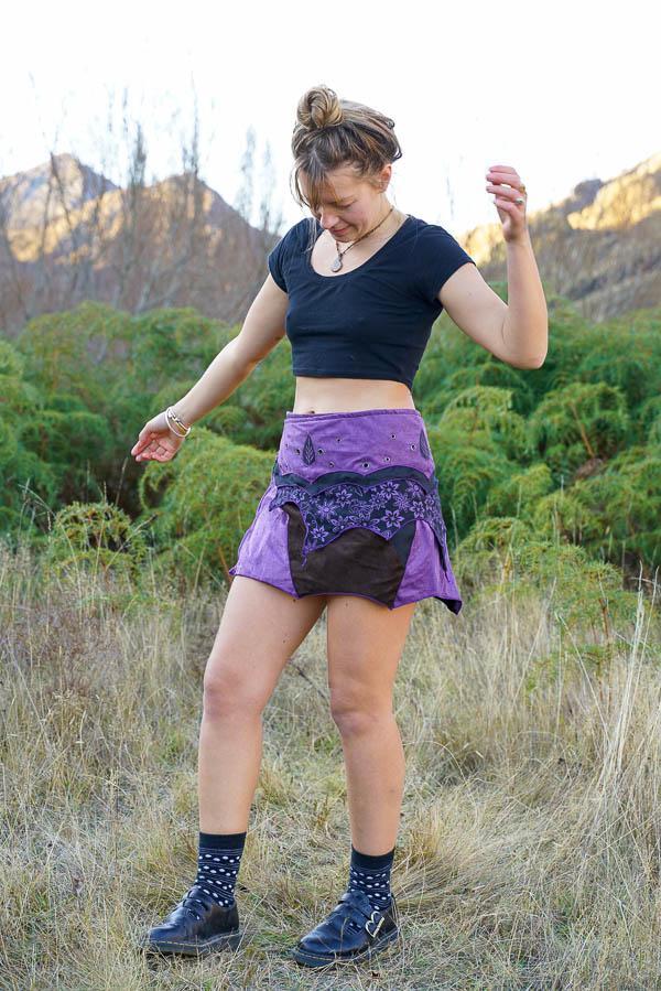 Velvet Short Wrap Skirt-CLOTHING / SKIRT-Mt Fashion (NEP)-Blue-The Outpost NZ