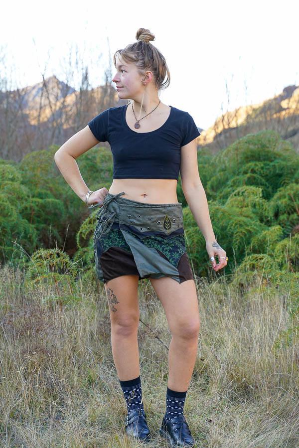 Velvet Short Wrap Skirt-CLOTHING / SKIRT-Mt Fashion (NEP)-Green-The Outpost NZ