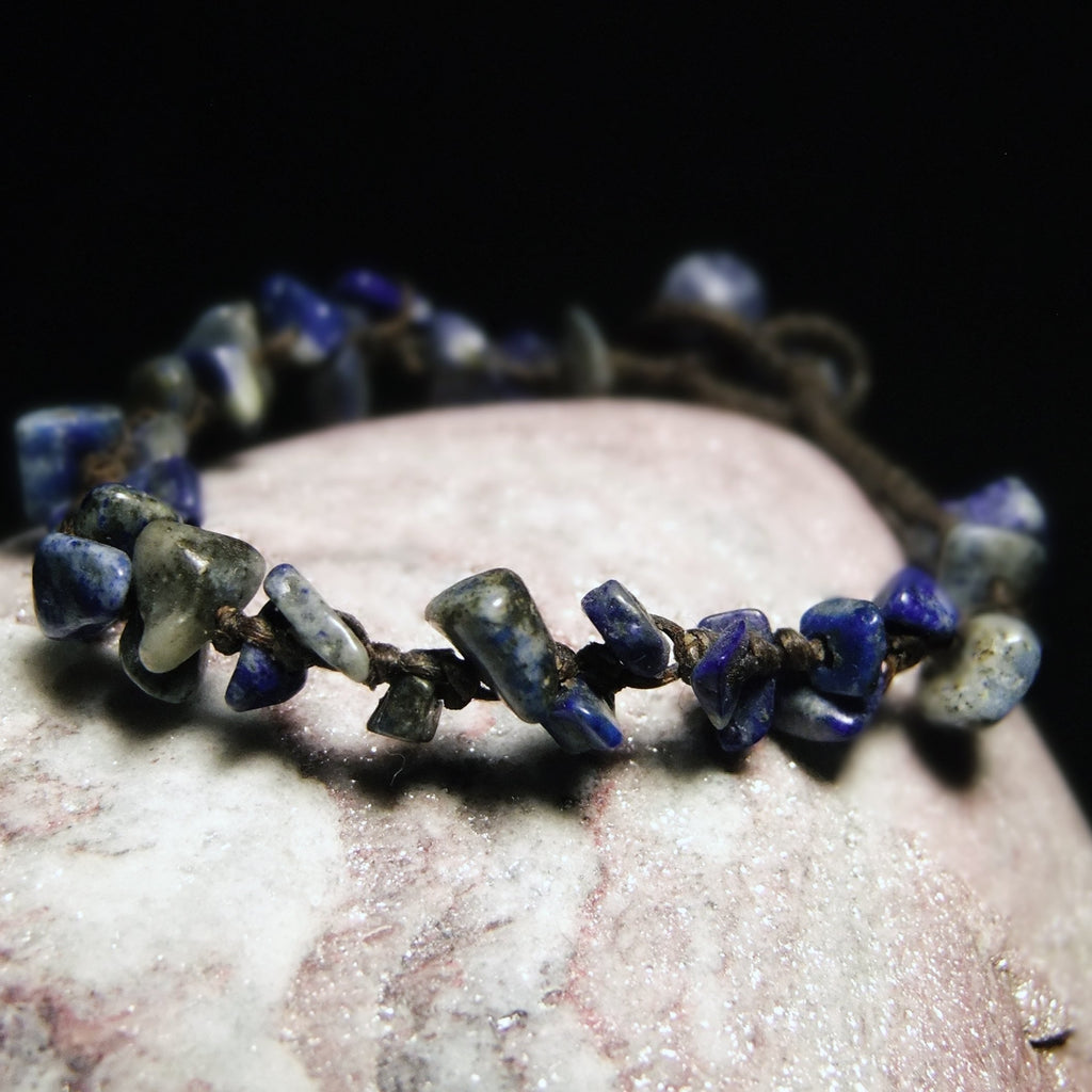 Wax Macrame Bracelet with Stone-JEWELLERY / BRACELET-MYSHOP_KPN (THA)-Lapis Lazuli-Single Strand-The Outpost NZ