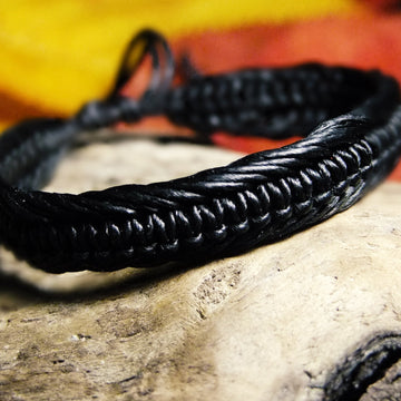 Waxed Weaved Bracelet-JEWELLERY / BRACELET-Joe Design (THA)-Black-The Outpost NZ