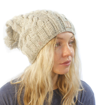 X Long Cable Beanie-ACCESSORIES / BEANIES-Sweater & Pashmina House (NEP)-Nat-The Outpost NZ